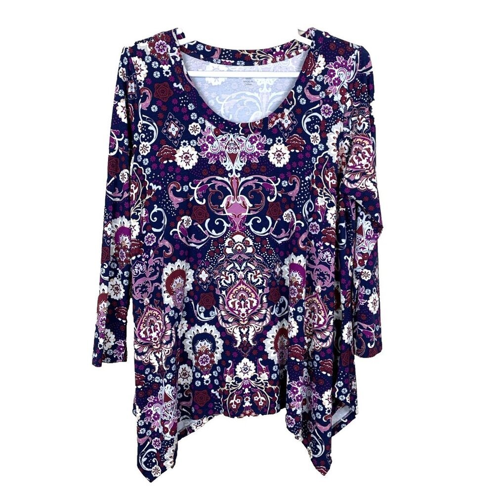 Jessica London‎ Womens 18 20 NEW Tunic Top Paisley Purple Stretch Sharkbite Hem